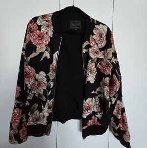 Sanctuary Black Floral Bomber Jacket with Pink & Cream Blooms